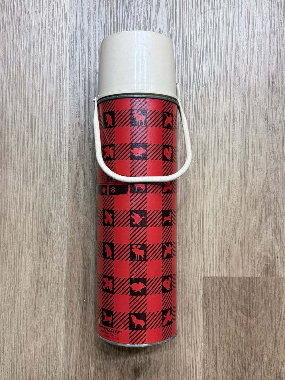 Vintage Thermos Brand Winchester Hunting Plaid Vacuum Bottle No. 2441